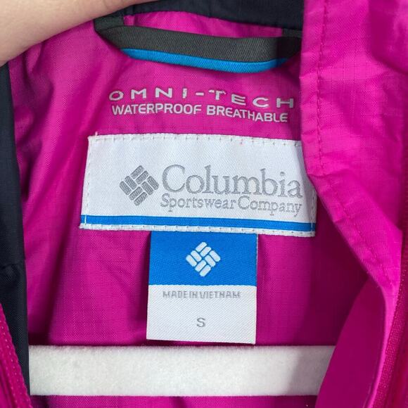 COLUMBIA Omni-Tech Waterproof Jacket Fuschia Pink Size Small Hooded Rain - Picture 6 of 9